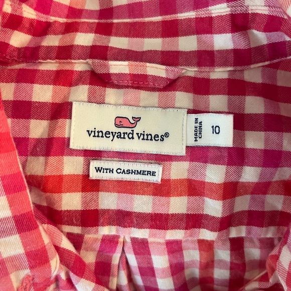 Vineyard Vines Cashmere Cotton Pink Candy Cane Gingham Button Up Shirt Top sz 10 - Picture 4 of 7